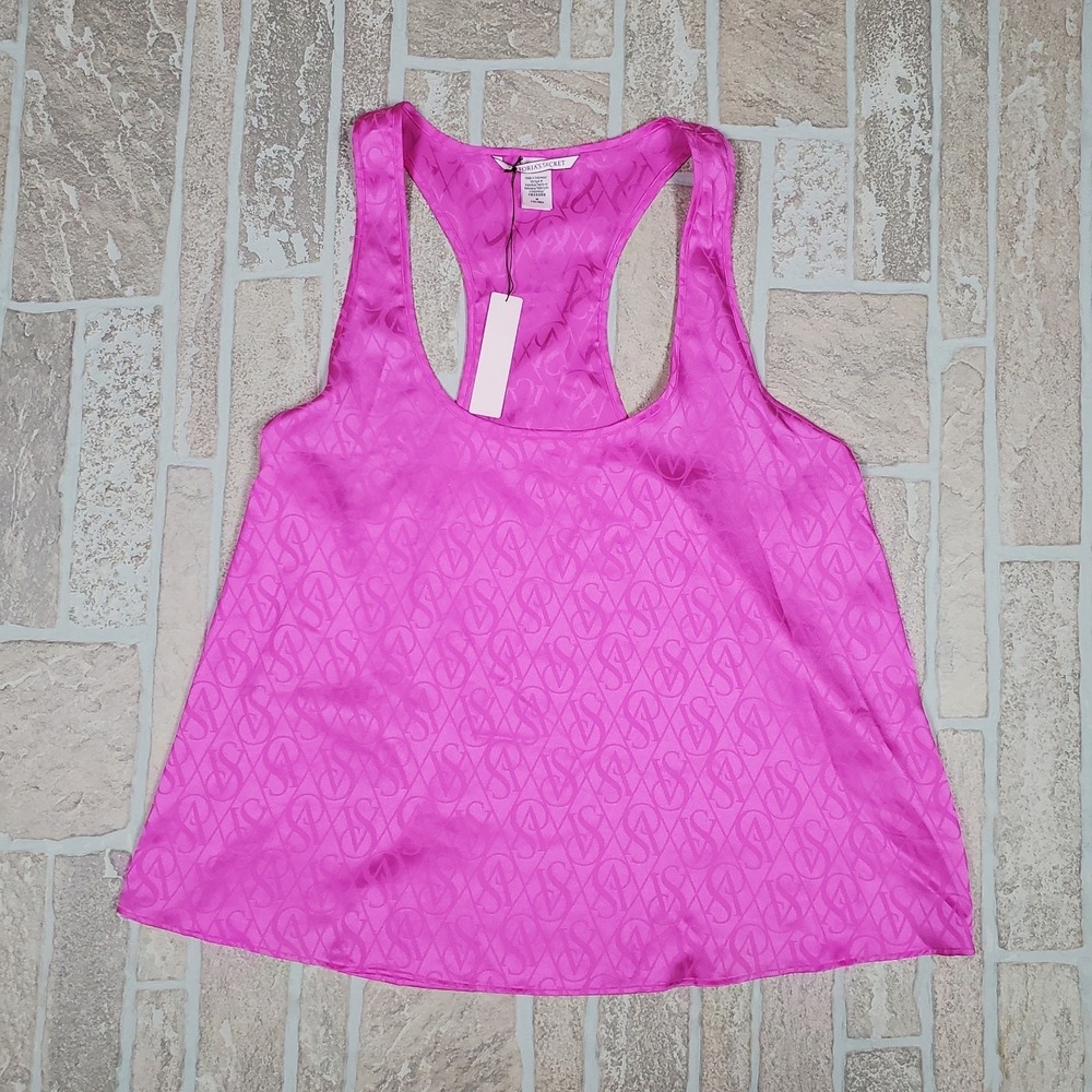 Victoria Secret VS Pink Racerback Tank Top Women's Sz Medium Logo‎